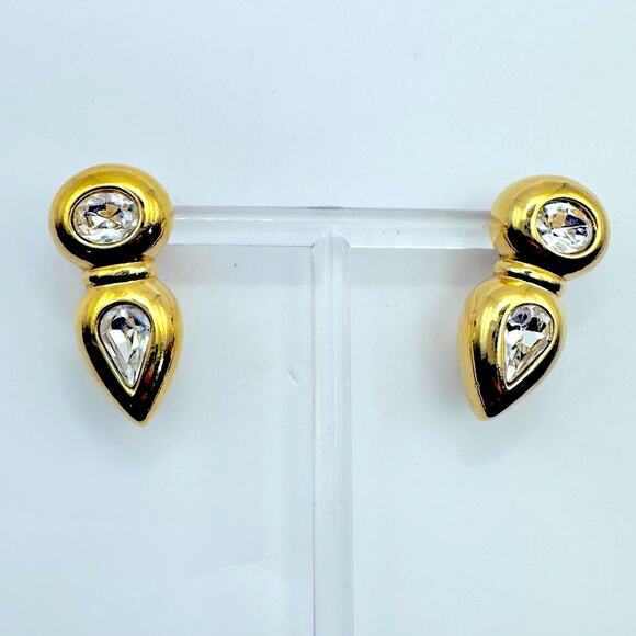 Swarovski Gold Earring SAL Statement Glam Vintage Retro Pierced Bridal Jewelry - Picture 1 of 8